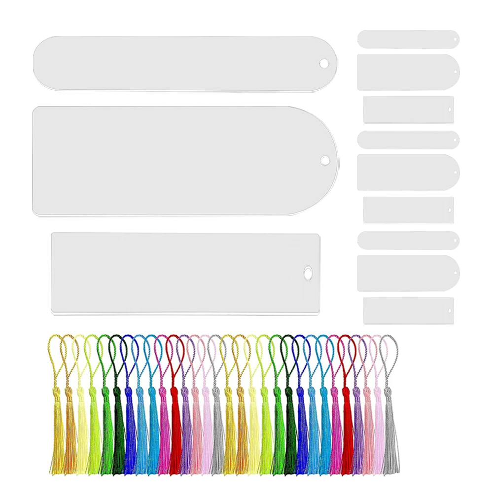 

30 Pcs Acrylic Bookmark Set Transparent Blank Bookmarks with Tassels Reading Page Markers Students