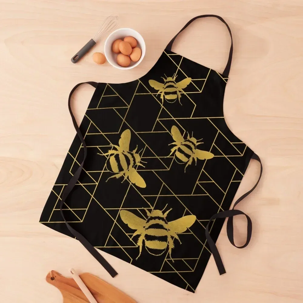

Bee gold with black geometric Apron Smock for hairdressing Costume Waiter Kitchen Chef bib Apron