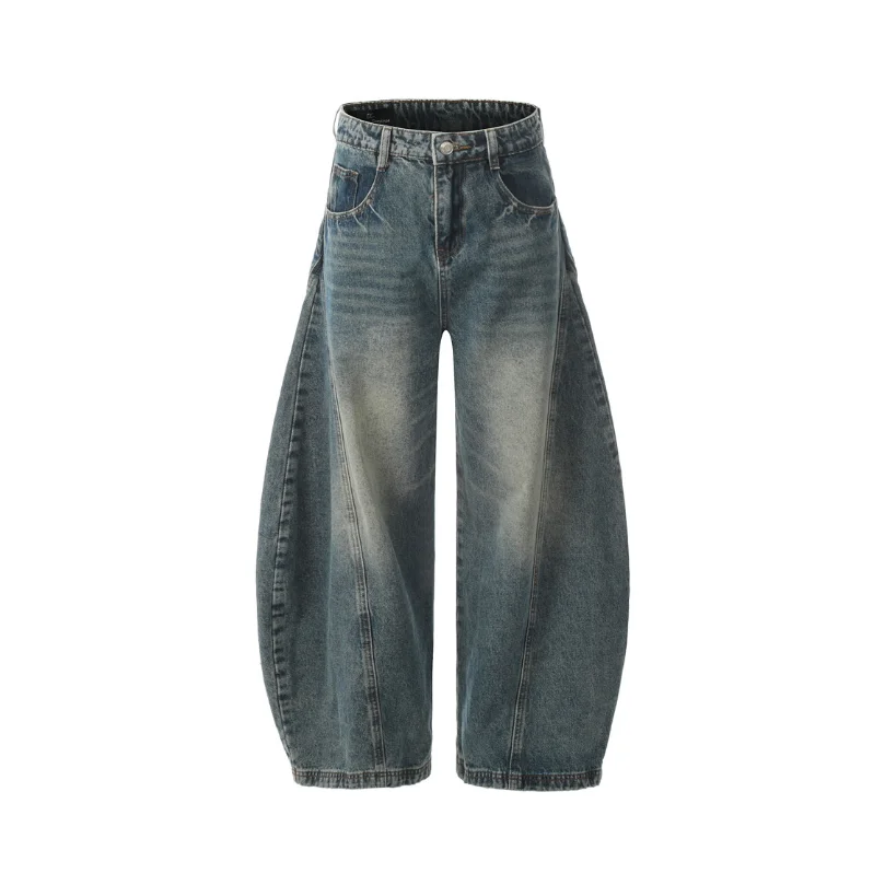 

Новые мужские джинсы-клеш 2026 года, свободные винтажные брюки с эффектом потертости и нашивками, джинсовые штаны в уличном стиле для мужчин w53