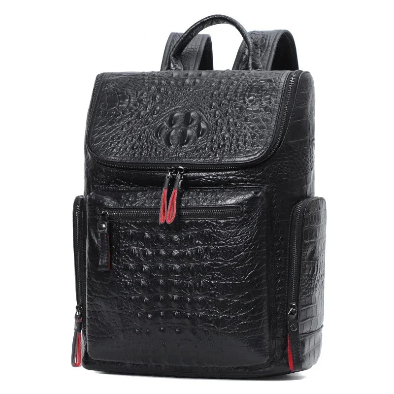 100%Crocodile Genuine Leather 15.6 inch Laptop Backpack Men Travel Bags Bagpack Waterproof Big Backpack For Teenager Schoolbag