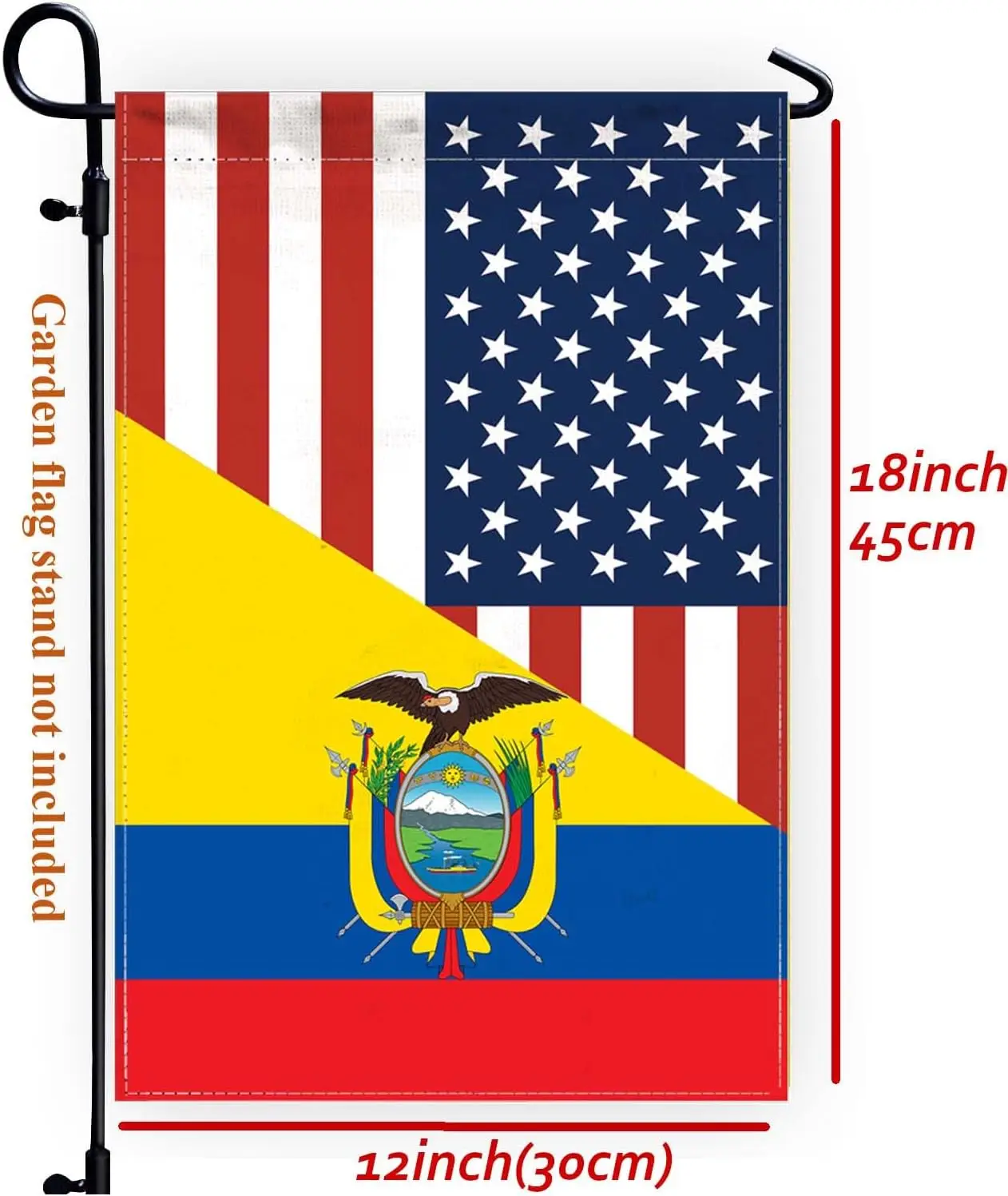 Ecuador USA Friendship Garden Flag,12x18 in Heavy Duty Ecuadorian American Combo Outdoor Banner for Patio Yard with Double S IIC