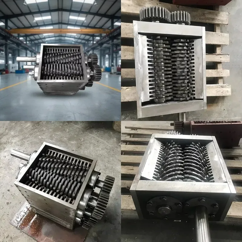 Double Shaft Gearbox Crusher Large Capacity Portable Wood Tire Plastic Cardboard Metal Rubber Shredder Blade Chamber Box