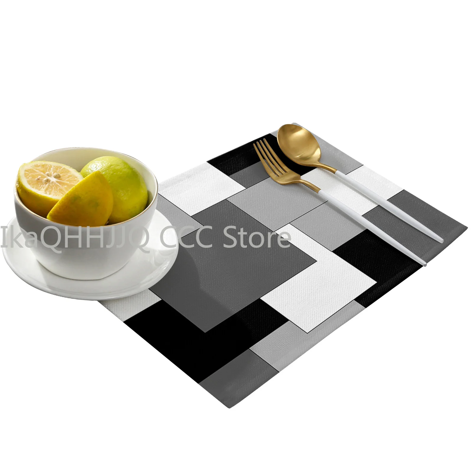 White Black Grey Patch Abstract Art Dining Placemat Table Tableware Mats Kitchen Dish Mat Pad Table Mat Home Decoration