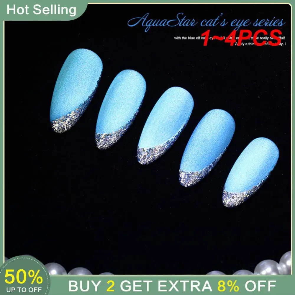 Crystal Cat Eye Gel Esmalte, 8 Cores, Verniz Glitter, Acessórios para as Unhas, Oceano Azul, 1-4Pcs