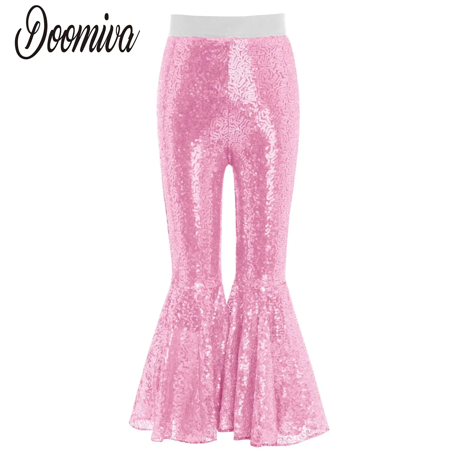 

Girls Kids Jazz Latin Glittery Sequined Dance Pants Elastic Waistband Bell-Bottom Pants for Ballroom Modern Dancing Costume