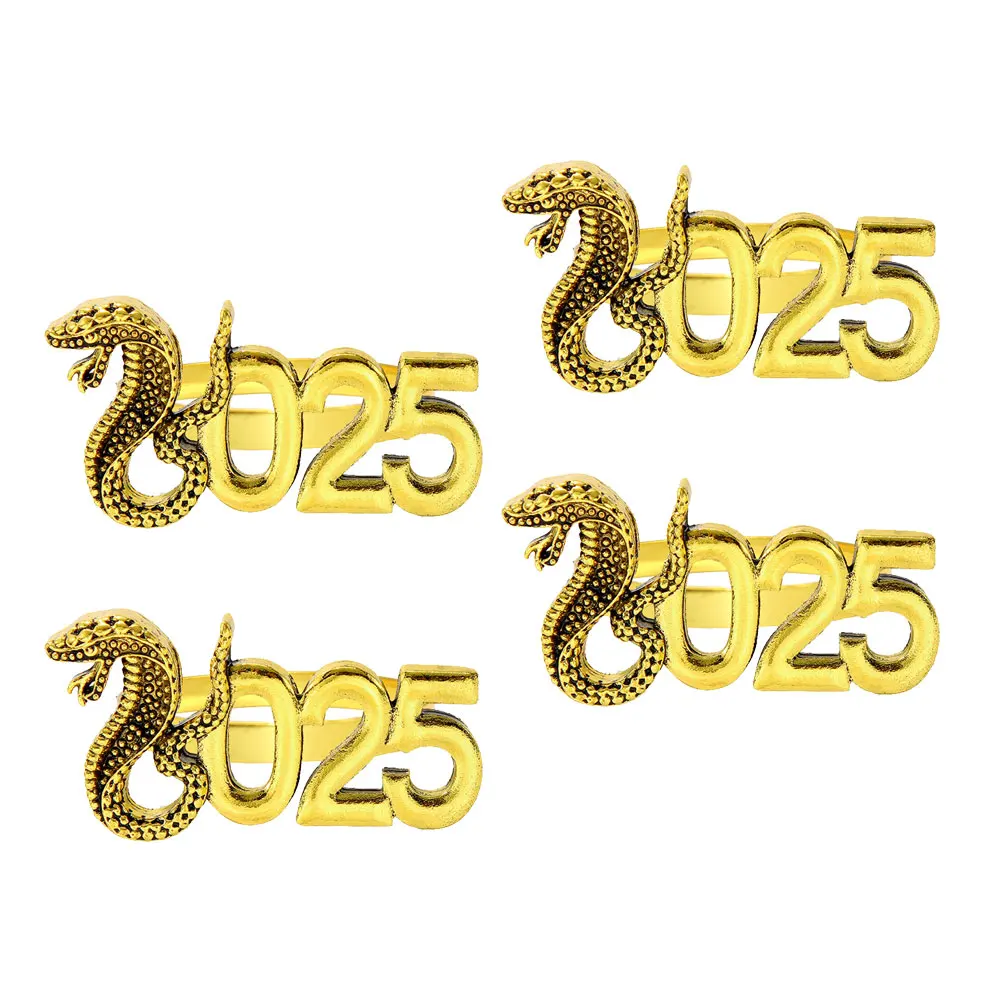 

4 Pcs Animal Serviette Buckle Snake Napkin Ring Christmas Band Round Elegant Golden Alloy Bling Banquet