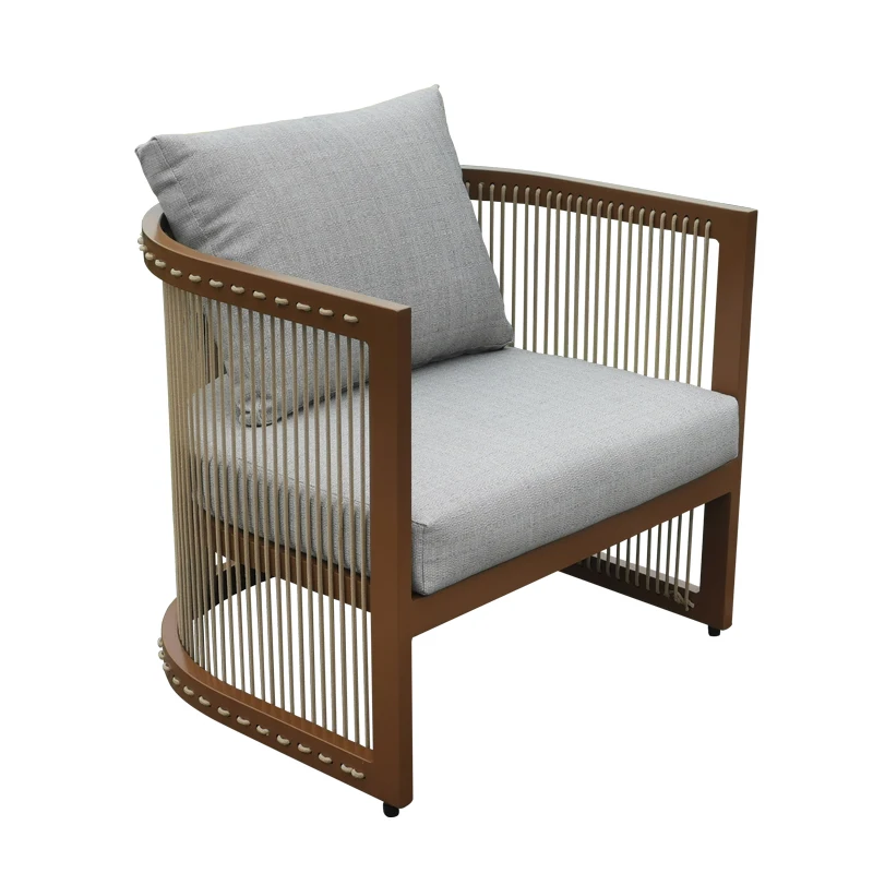 Outdoor courtyard sofa, lounge chair, café, rattan single chair, rope woven coffee table