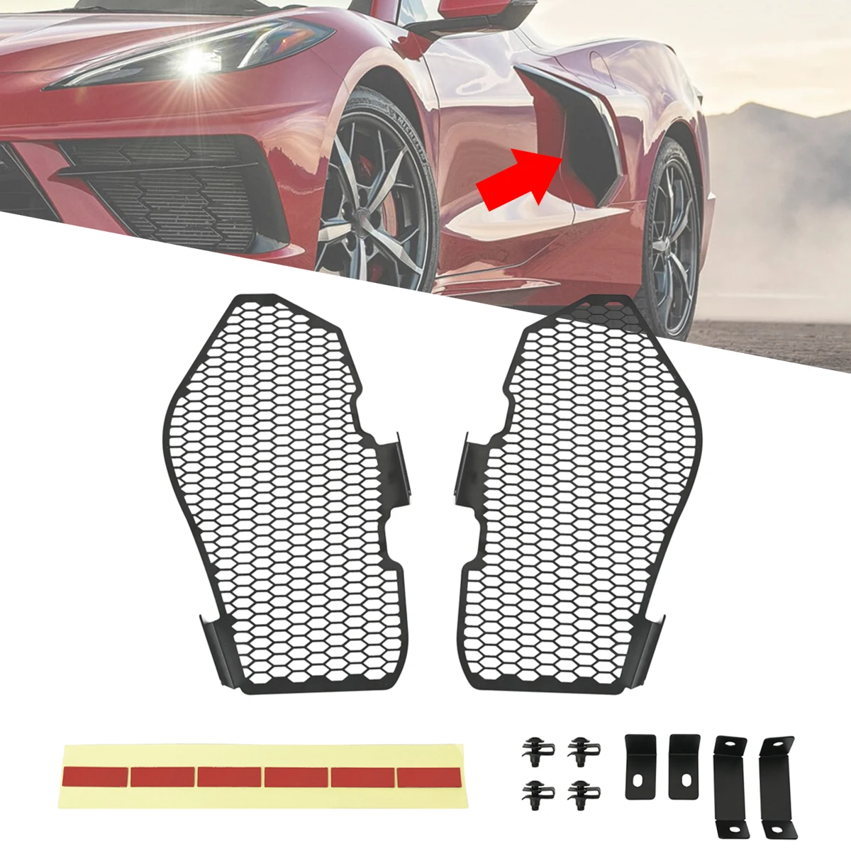 

1 Pair Side Intake Mesh Grille Insert Radiator Insert Intake Guards Aluminum Accessory For Corvette C8 2020 2021 2022 2023