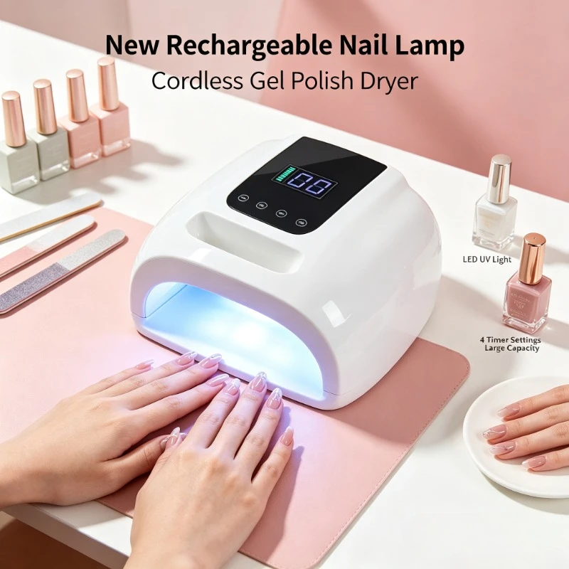 Travel Manicure Gel Curing Device, Cordless LED Nail Dryer, New Large Capacity UV Light for Portable Nail Works