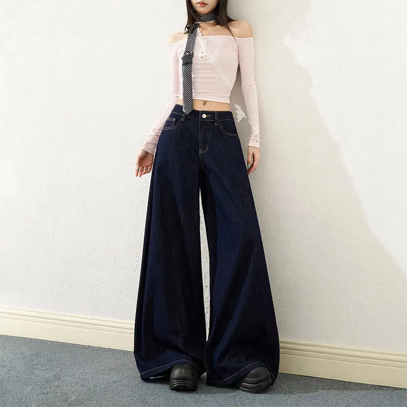 

High Waist Loose Fit Bell Bottom Jeans Retro Style Pear Shape Conceal Hip Lengthen Leg Slimming Wide Leg Pants for Women