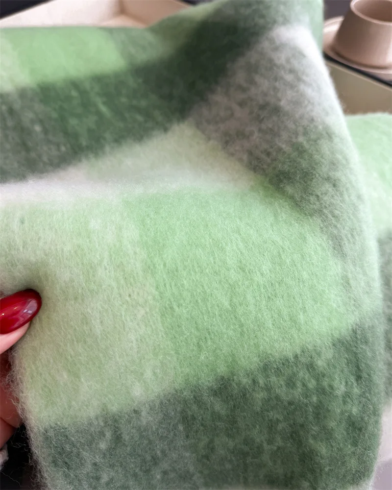 Warmer Dicker Winterschal für Damen, Mohair, Kariert, Weicher Quastenschal, Pashmina, Großer Halsdecken-Schal – Detail 20