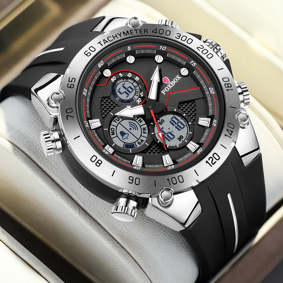 

FOXBOX Electronics Men Watches Luxury Big Dial Watch Men Waterproof Quartz Wristwatch Sports Chronograph Clock Relogio Masculino