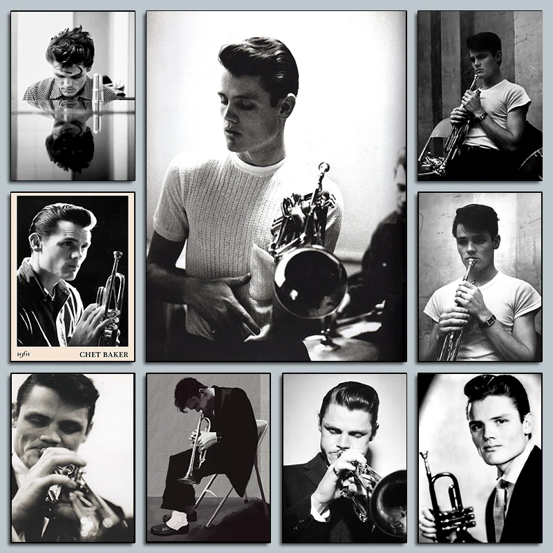 Cold Jazz Trumpet Player Chet Baker Vintage Photograph Poster Jazz Live Music Prints Canvas Painting Wall Art Picture Home Decor