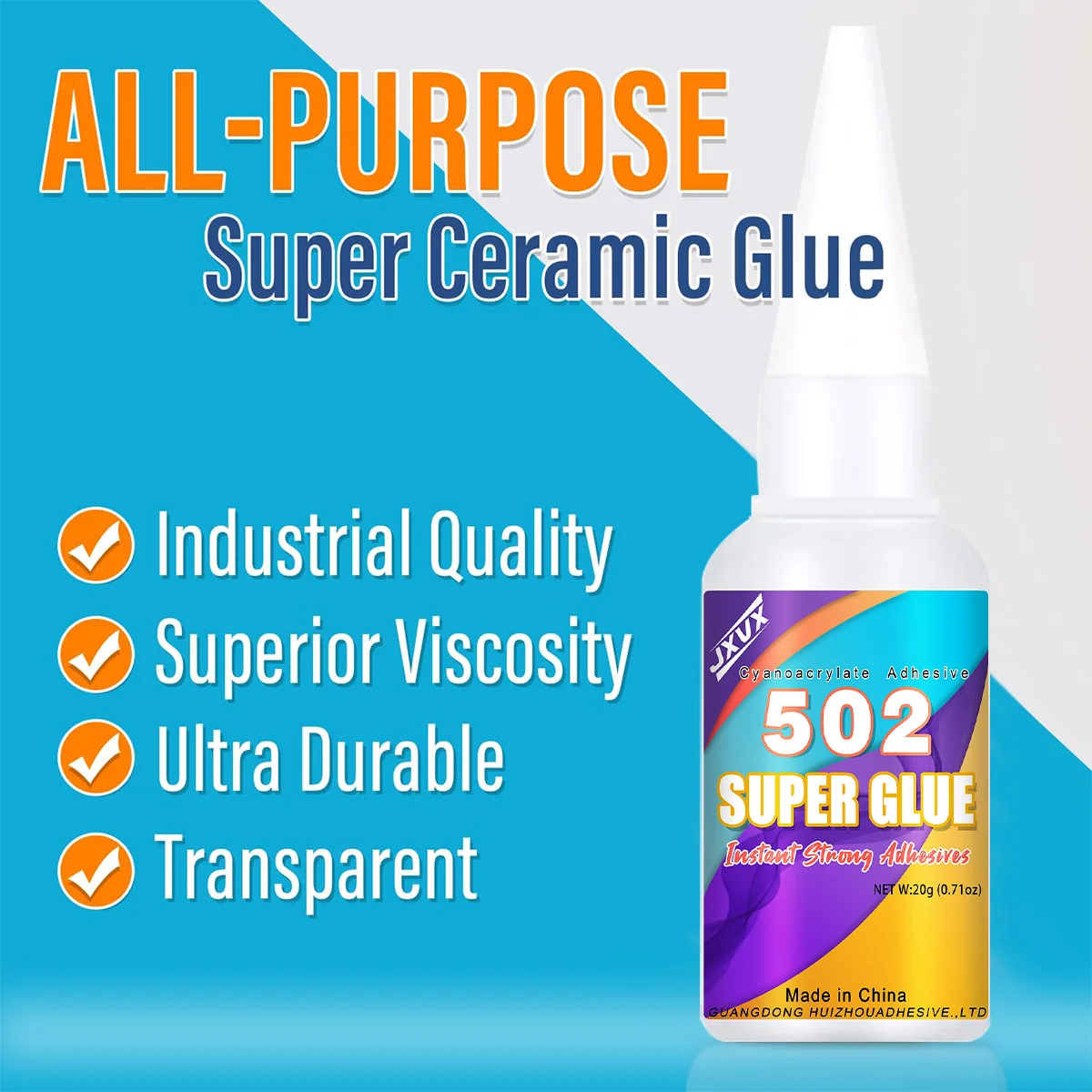 JXVX 502 Super Epoxy Glue 20 ml Adhesivo líquido de alta resistencia Agente reparador de secado rápido, taza de cerámica y vidrio, plástico, pegamento de secado rápido, nuevo 502 Super Strong Liquid Colorless Adhesive