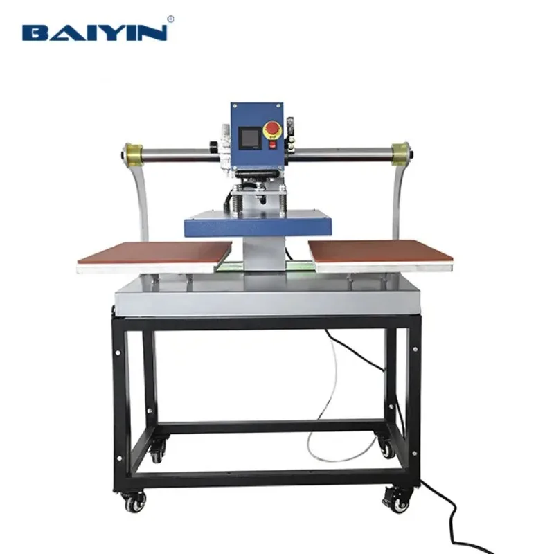 

Baiyin 40x60 Pneumatic Tshirt Printing Machine Up-Slided Large Format Double Station Auto Heat Press Machine For Heat Transfer