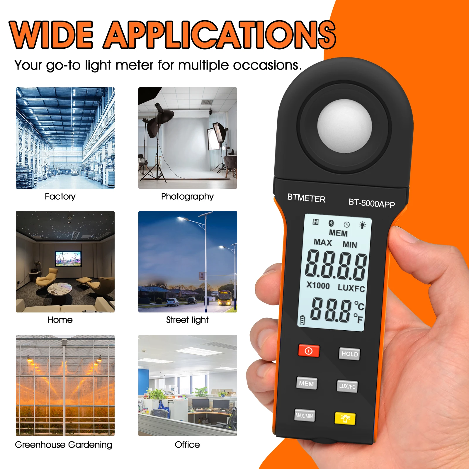 400,000 Lux Range by APP Control Digital Lux Meter with 90°/270° Rotatable Sensor tool for OHS Engineer SQE/QSE / EHS Inspector