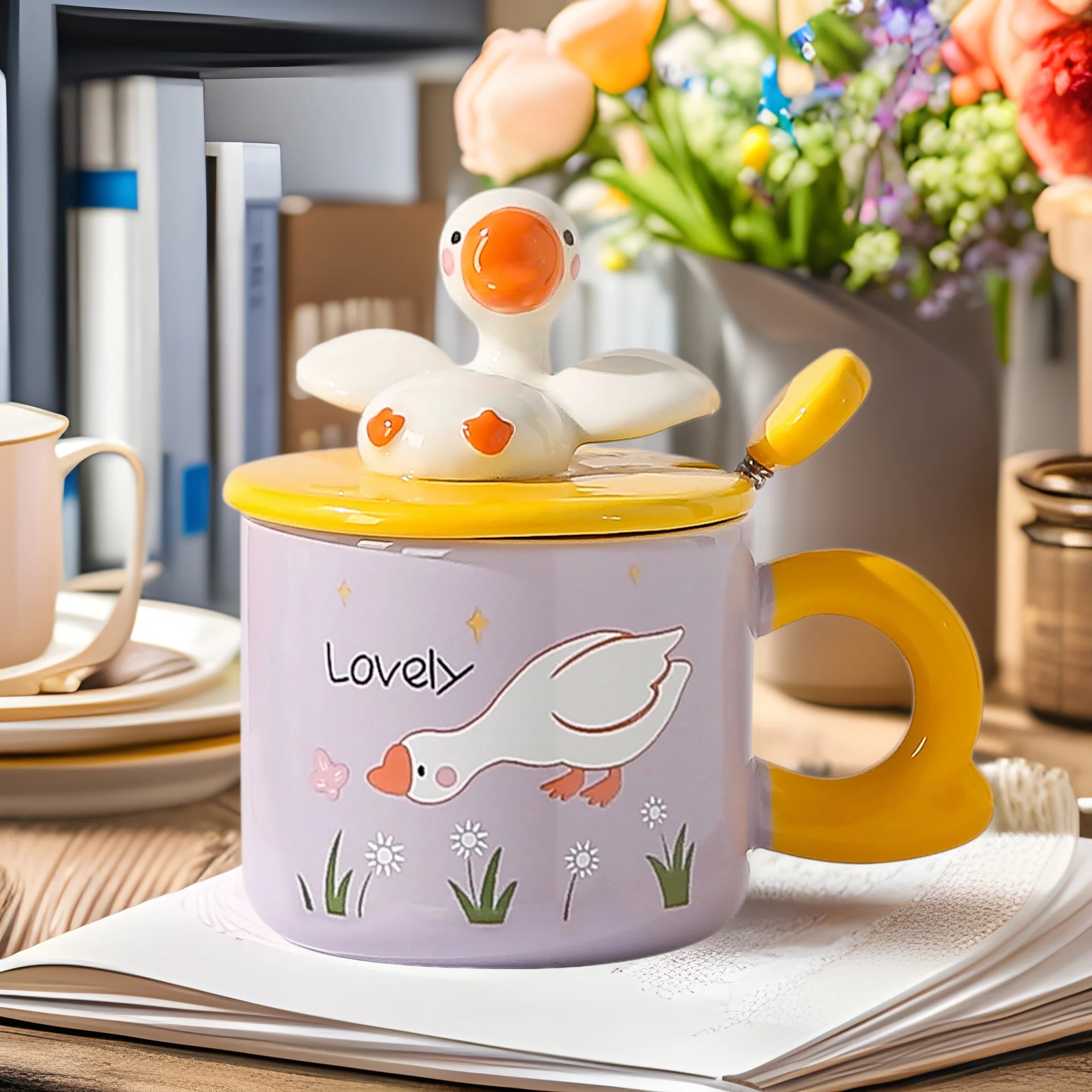 

Cute Goose Ceramic Mug Funny Cartoon Coffee Cup Gift Bone China Breakfast Cup