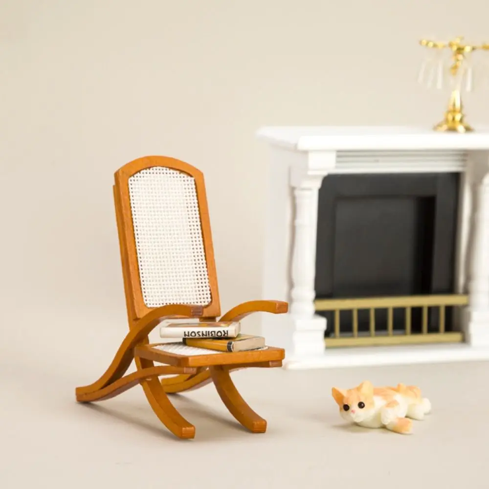 Realistic Mini Rocking Chair Miniature Vivid Swing Rocking Chair Model Wood Retro Dollhouse Rocking Chair Dollhouse