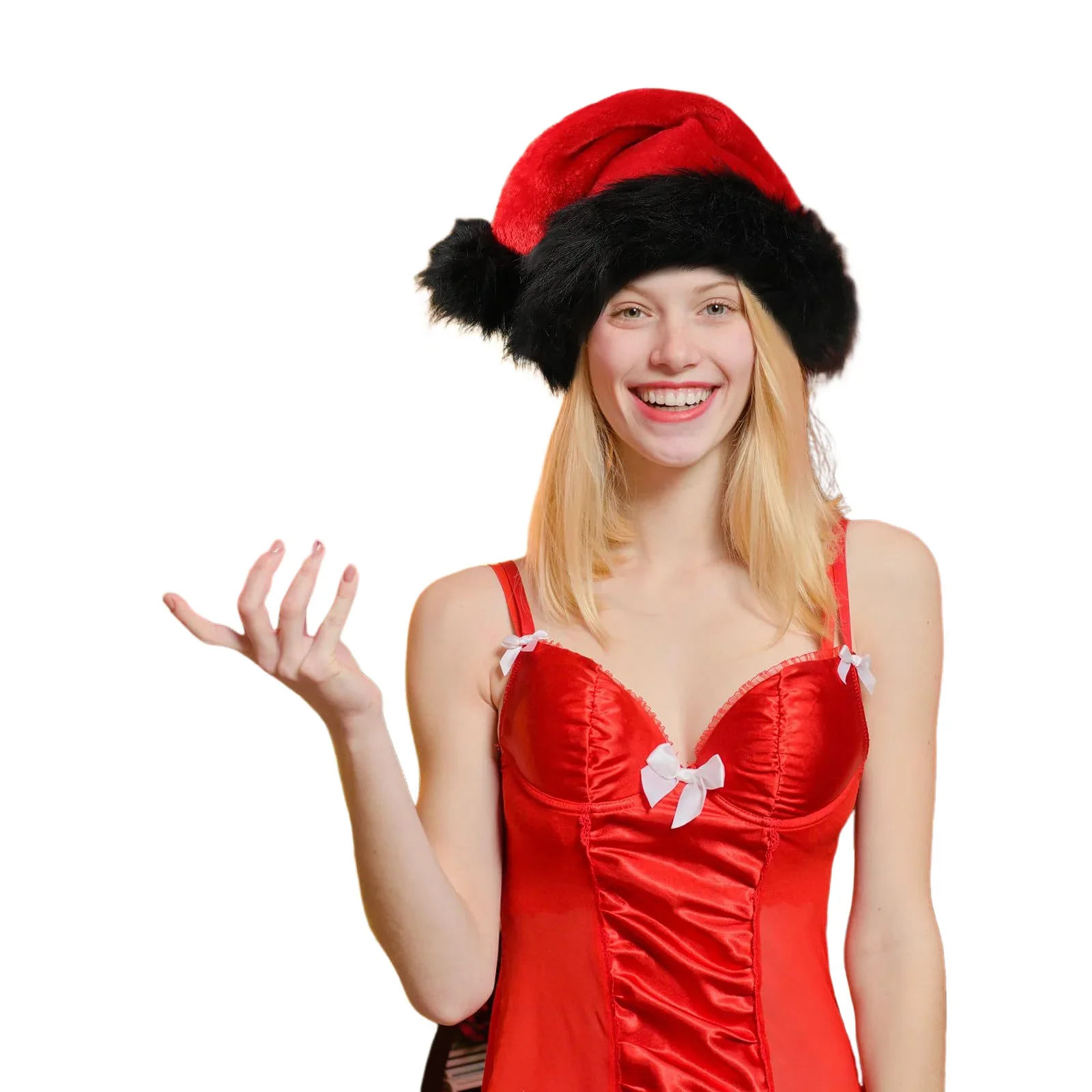 Red Christmas Adult Black Edge Plush Hat Festive Atmosphere Dress Up Props Accessories Comfortable