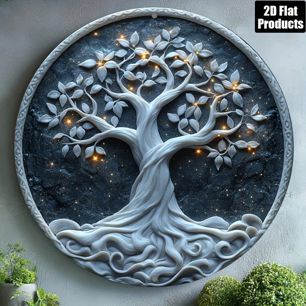 CIFBUY Modern Life Tree Mandala Aluminum Wall Art 8x8 Inch Waterproof Metal Sign for Home Bar Kitchen Cafe Office