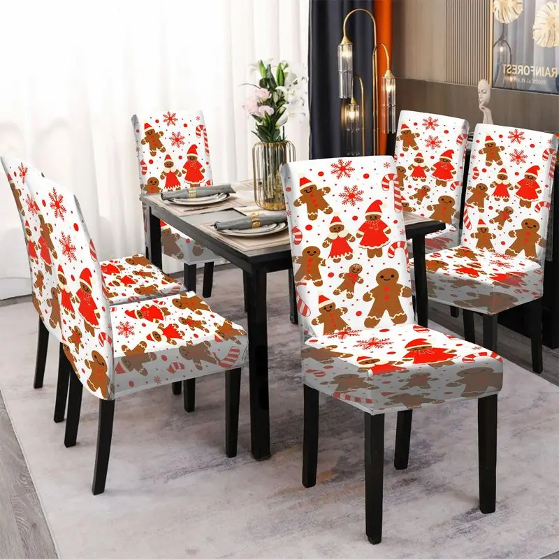 4/6 قطعة أغطية كراسي الطعام الزنجبيل رجل دمية نمط آلة قابل للغسل للإزالة غرفة المعيشة كرسي ديكور الغطاء الواقي