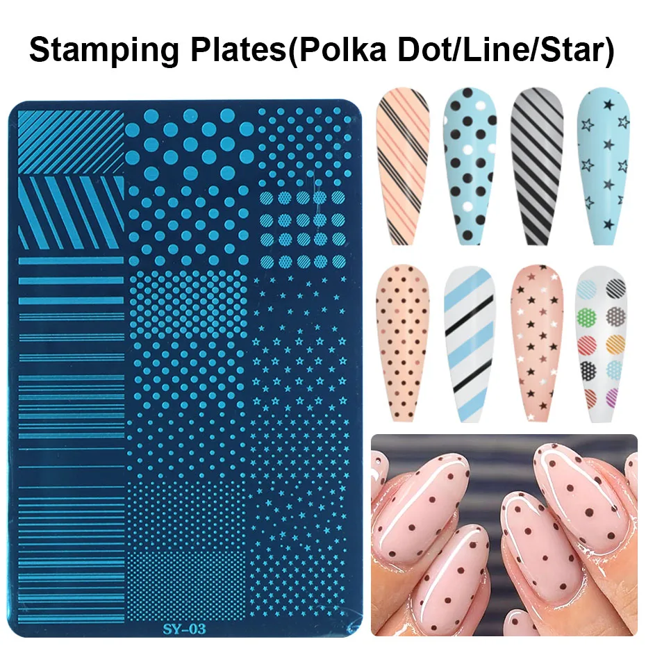 3-teiliges Set Niedliche Polka Dot Line Nagelstempelplatte Mini Stern Geometrische Streifen Nagellack Transfer Druckvorlage DIY Schablonen-Werkzeuge – Detail 4