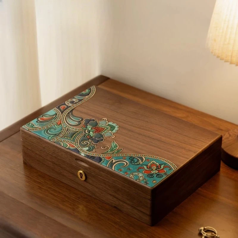Walnut Jewelry Box Premium Solid Wood Storage Box with Lock Wood