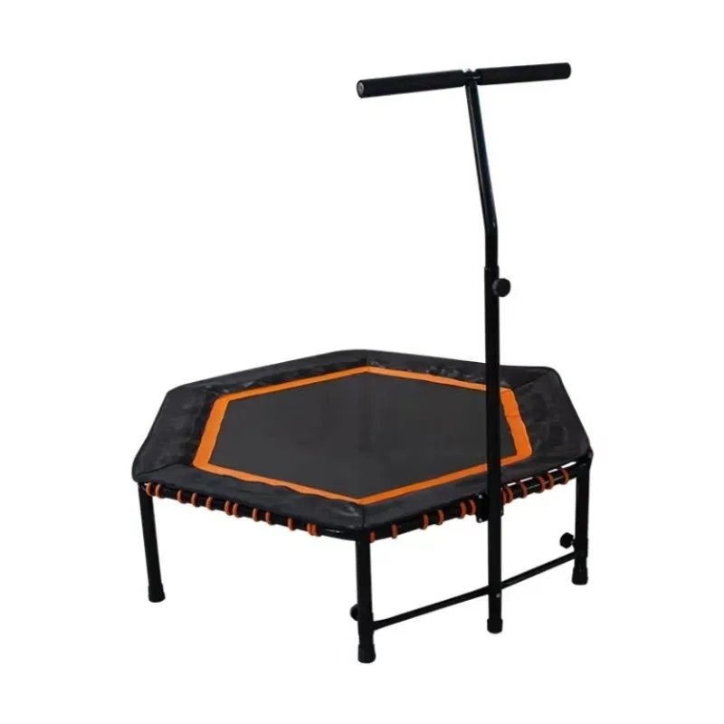 Hexagon Mini Trampoline Adjustable Handle Blue Protective Net Fitness Bungee Trampoline Safe