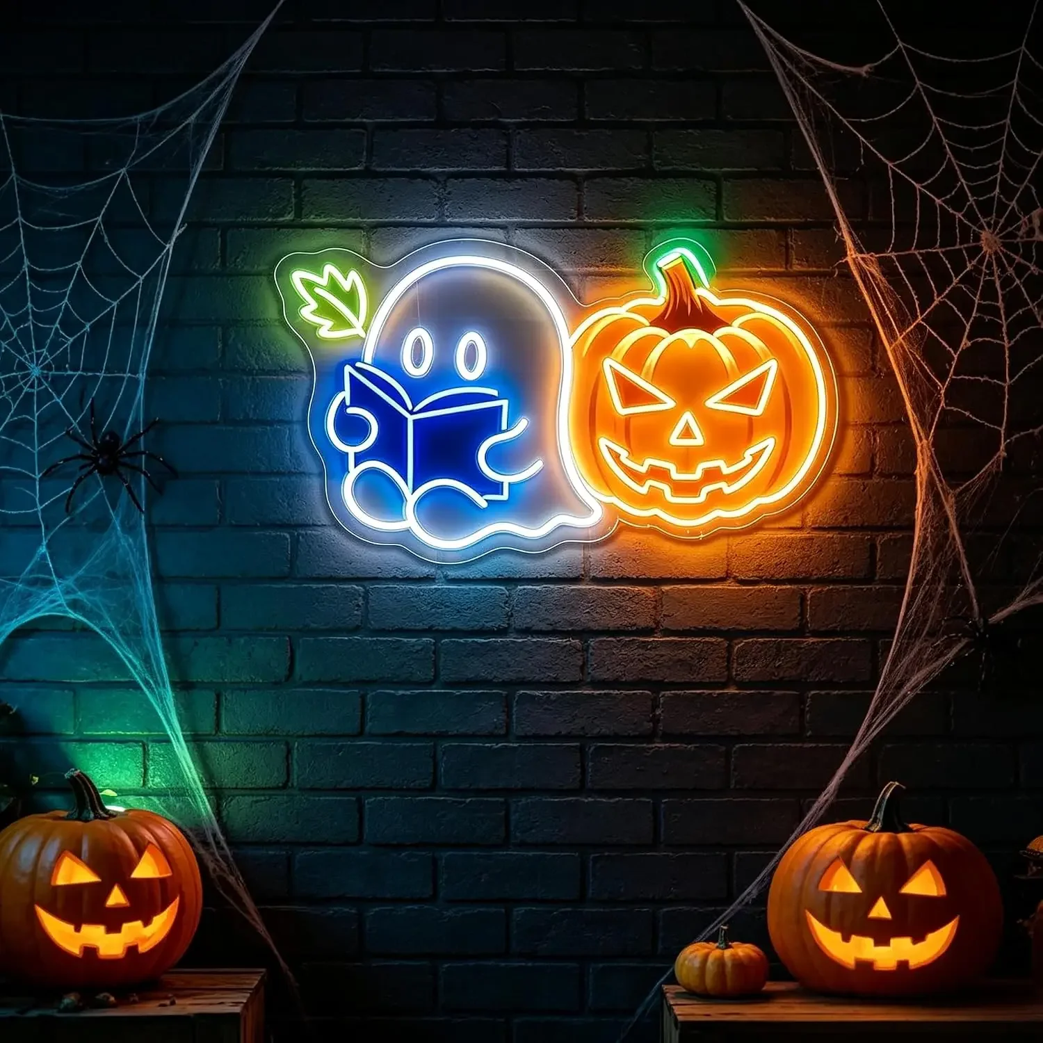 Spooky Ghost Neon Sign USB Pumpkin LED Neon Light Halloween Party Library Bookstore Classroom Bedroom Decor Night Light Gift