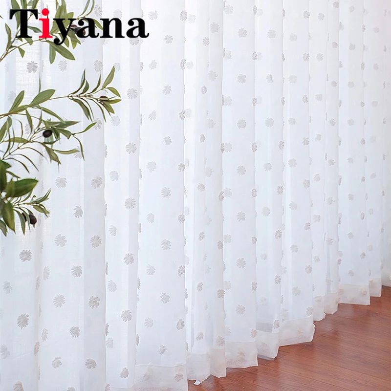 Modern White Lace Relief Embroidery Curtains Sheer Tulle Living Room Curtains For Bedroom Window Kitchen Valances Tulle Drapes