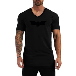 Black Bat Printed Classic Mens T Shirts Summer Fashion Cotton Slim Fit V-Neck Short Sleeve Breathable Casual Sports Tops Tees