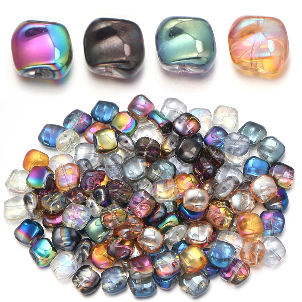 20 Stück/Set galvanisierte farbige Glasperlen, unregelmäßige quadratische lose Spacer-Perlen für Armbänder, Halsketten, DIY-Schmuckzubehör