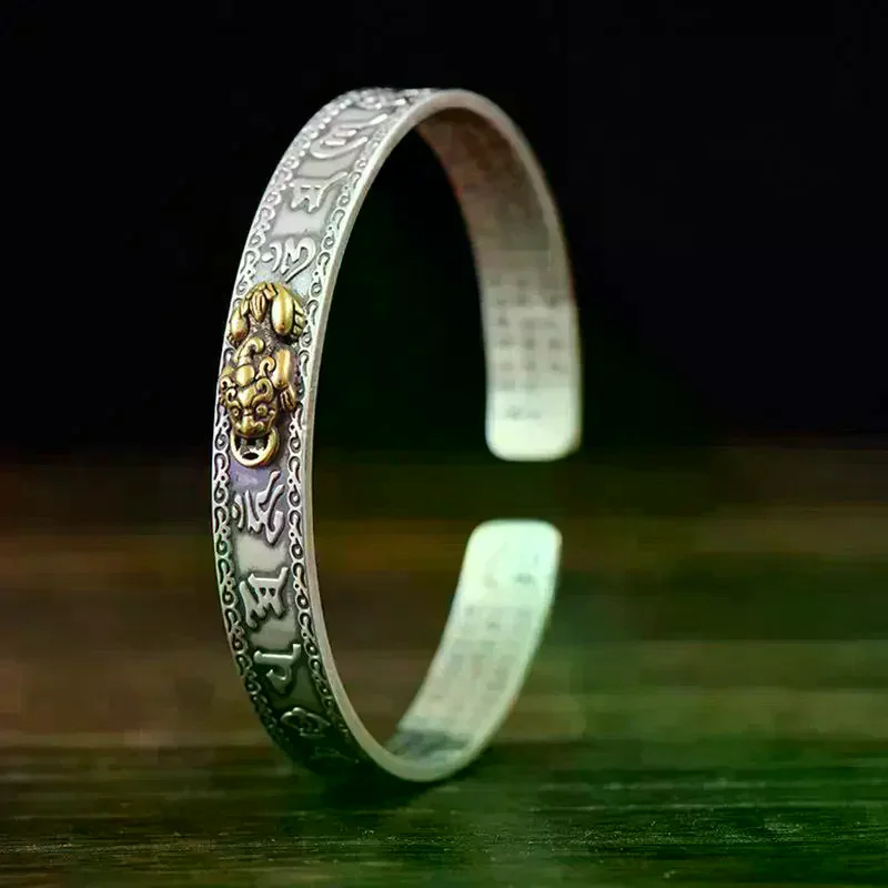 Creative Personality Proverbs Heart Sutra Pixiu Open Bracelet Women Men Jewelry Accessries