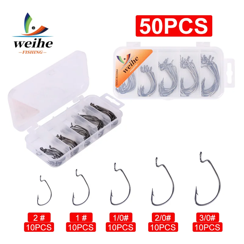 Weihe 51PC 2 # -3/0 #   Kurbelhaken-Set, schwarzer Nickel-Fischhaken