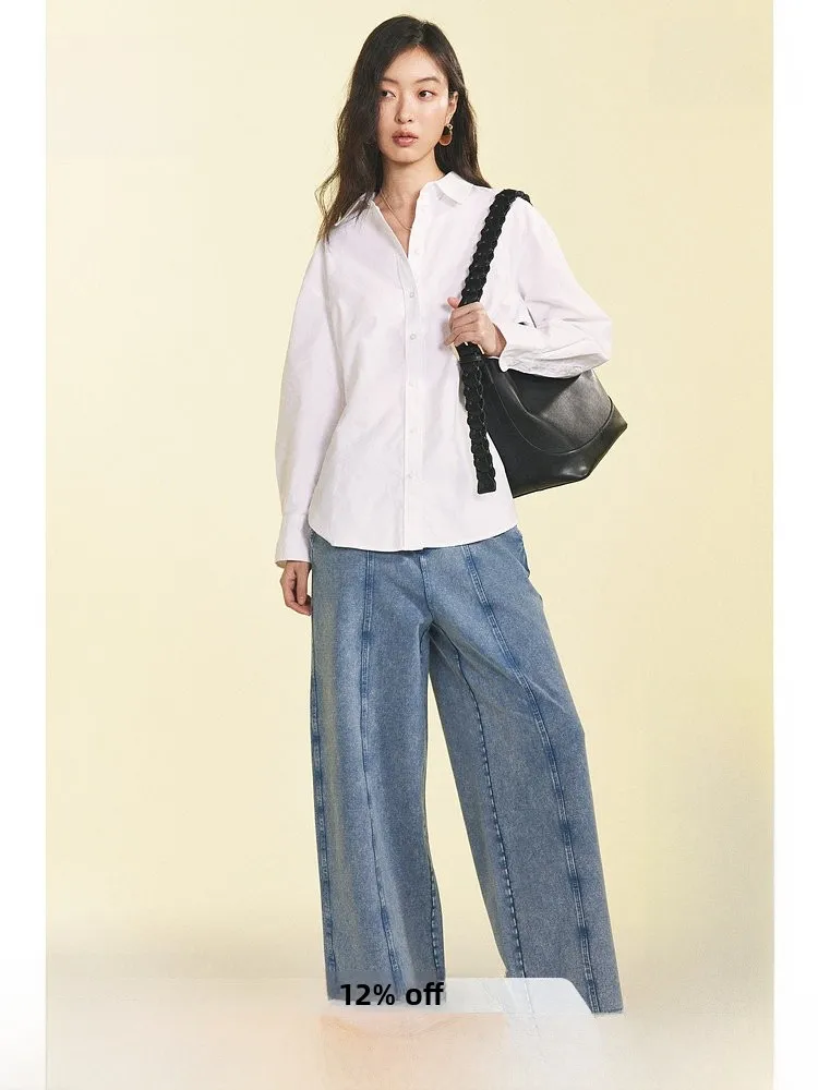 

Летние свободные повседневные удобные брюки H&M из искусственного денима с широкими штанинами, модель 1280295, с естественной линией талии, длинные, из хлопка, полиэстера и эластана