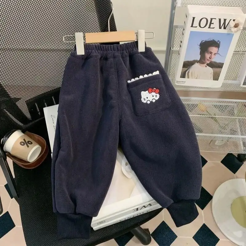 

Sanrio Hello Kitty Girls Winter Pants 2025 New Fashion Fleece Lined Joggers Cuffed Ankle Pants For Baby Toddler Casual Outfit
