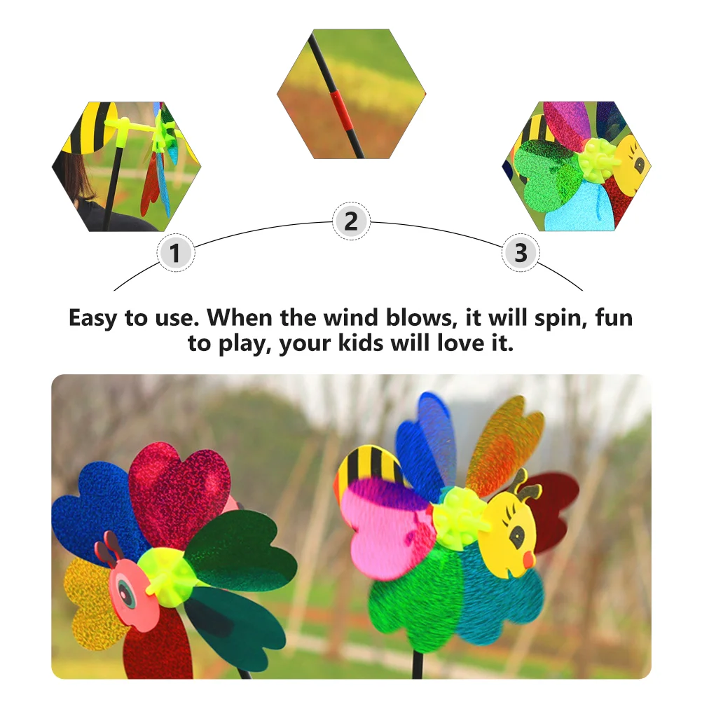 5 ชิ้นการ์ตูน Windmill สําหรับเด็กตกแต่งสนามหญ้าสวนสามมิติของเล่นเด็กพลาสติกน่ารัก Pinwheels ที่ยอดเยี่ยม
