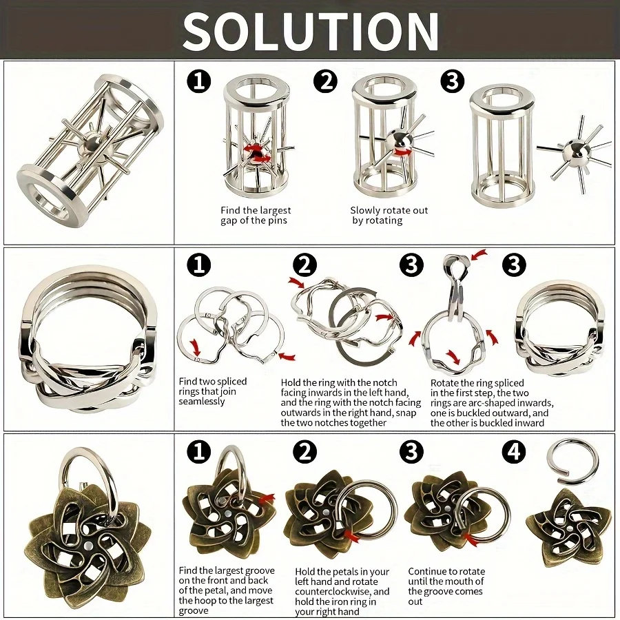 3-delige set metalen hersenkraker puzzel speelgoed IQ uitdagingsspellen oplossing ontgrendelen voor kinderen en volwassenen perfecte feestuitdaging cadeau