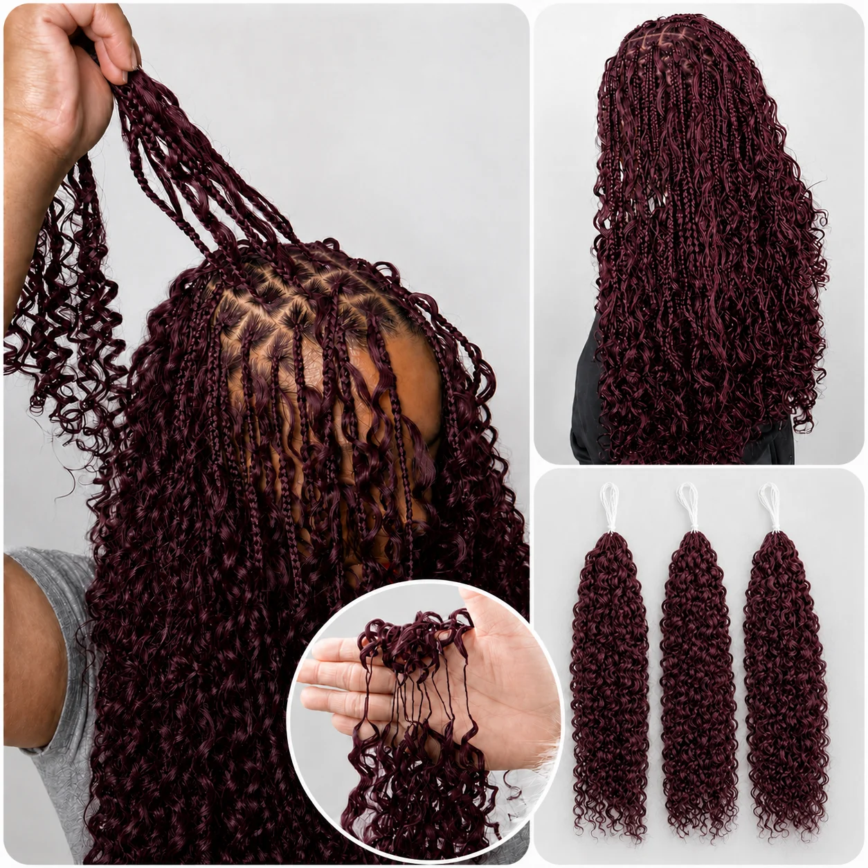 Burgundy Kinky Curly Crochet Human Hair Miracle Knots Feather Natural Soft Braiding Hair Extensions For Black Women Full Ends