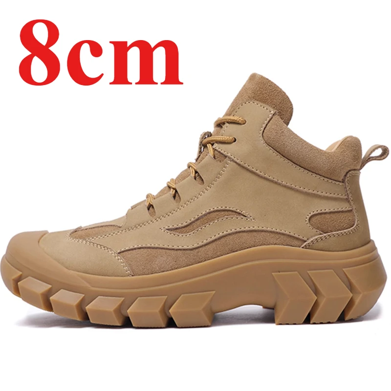 

England Leather Wool Integrated Snow Boots Shoes Men's 8cm Height Increasing Shoe Outdoor Anti Slip Cold-proof Warm Cotton Shoes