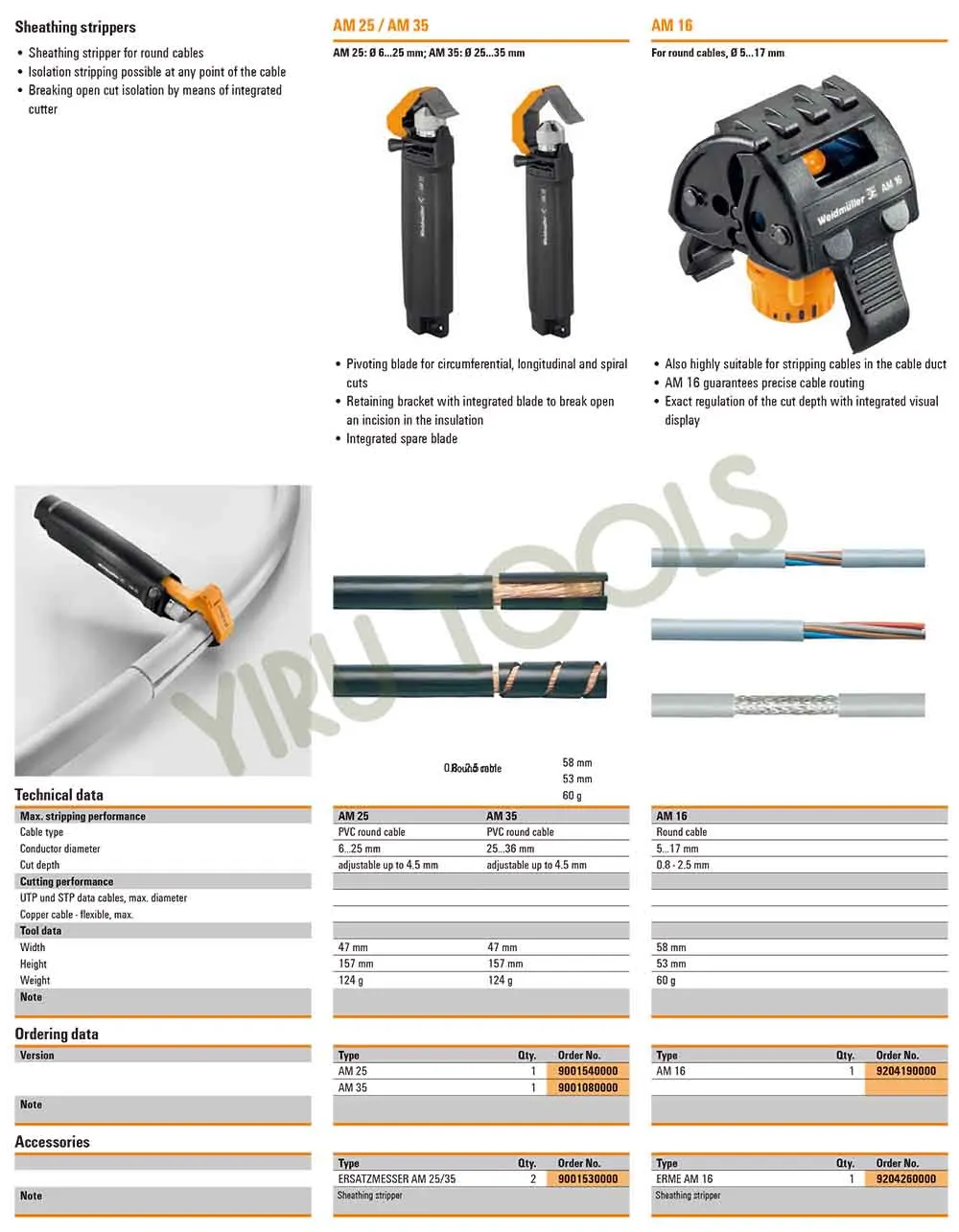 WEIDMULLER 9001540000 AM25 / 9001080000 AM 35-Drahtkabelabisolierer für Dia. 6–25 mm/25–35 mm Kabel mit Tiefenverstellungsknopf – Detail 9