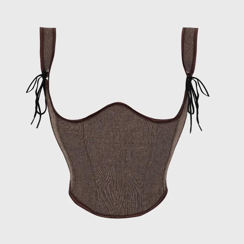 Image of Viktorianische Korsetts für Damen, Neckholder-Oberteile, Träger, Unterbrustkorsett, Bodyshaper, Steampunk-Korsett, Bustier, Übergröße, Braun