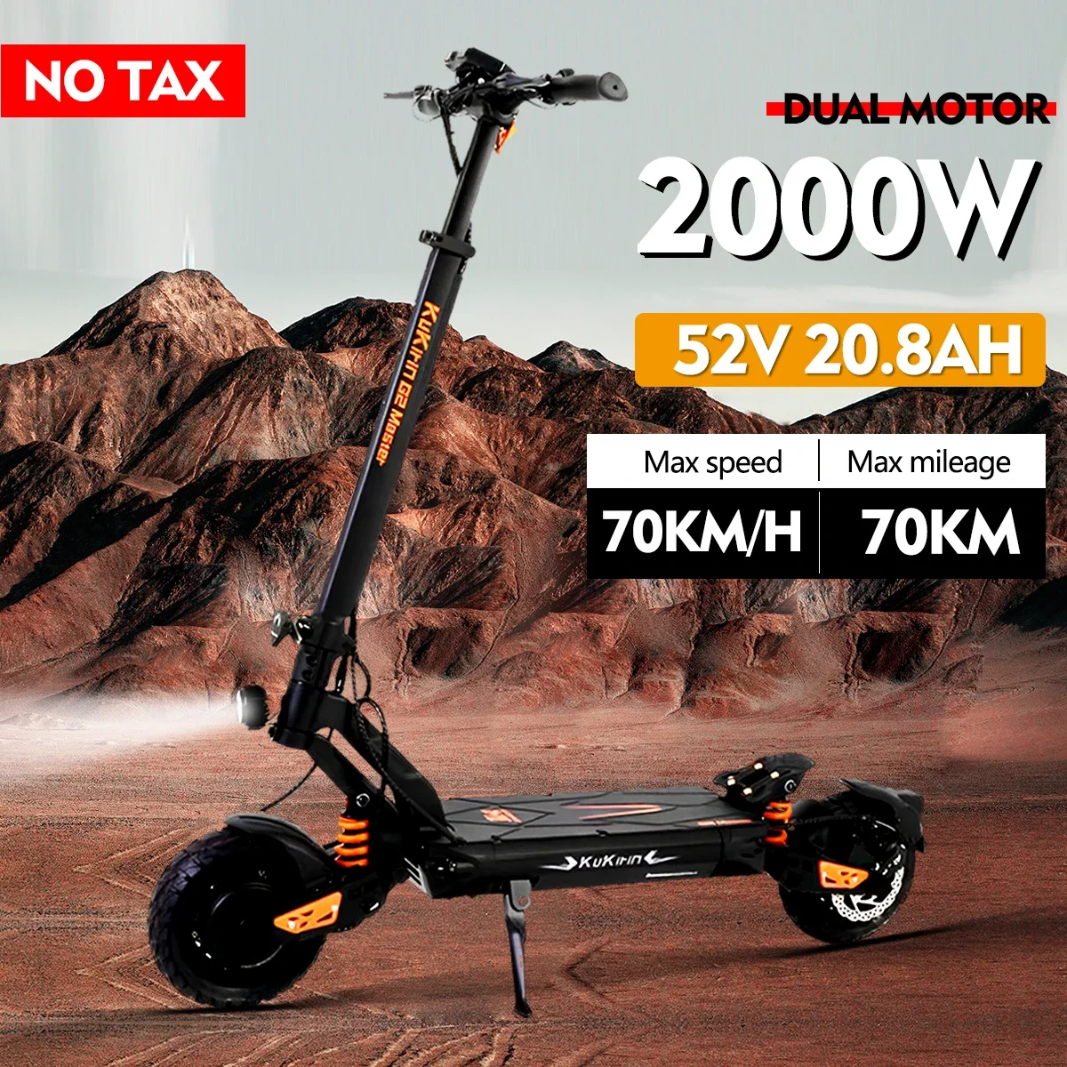 52V-20.8AH Kukirin G2 Maste Adult Electric Scooter Dual 2000w Powerful Motor 70km/H Max Speed Fast Electric Scooters at EU Stock