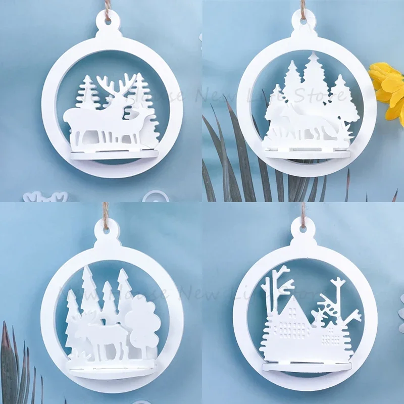 Christmas Ornament Silicone Molds Circle Christmas Tree Pendant Plaster Mold Candle Holder Hanging Wall Decoration Plaster Mold