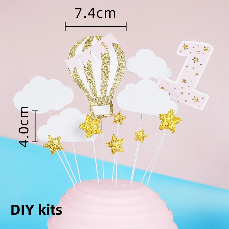 Pilot-Bären-Kuchendekorationen: Bären fliegen das Flugzeug mit Wolken, Sternen und Leiter für Kinder, alles Gute zum Geburtstag, Babyparty-Dekorationsrequisiten – Detail 14