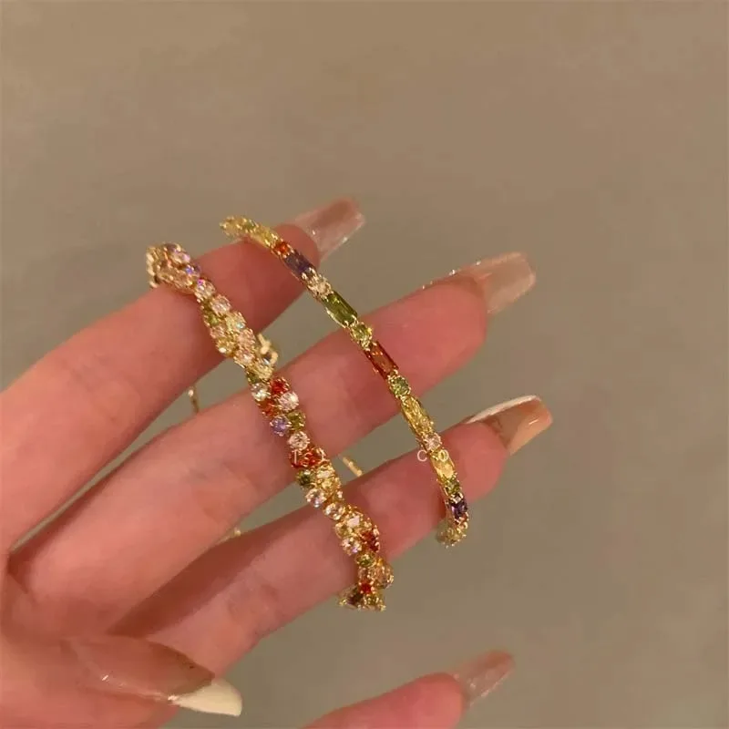 Colorful Crystal Zircon Bracelet for Women Girls Luxury Adjustable Opening Bracelet Bangle Wedding Charm Fashion Jewelry Gifts