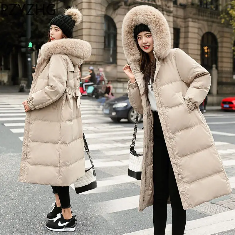 

2023 New Women Down Jacket Winter Coat Female Midi Pattern Parkas Slim Fit Coat Fox Fur Collar Outwear Hin Thin Overcoat