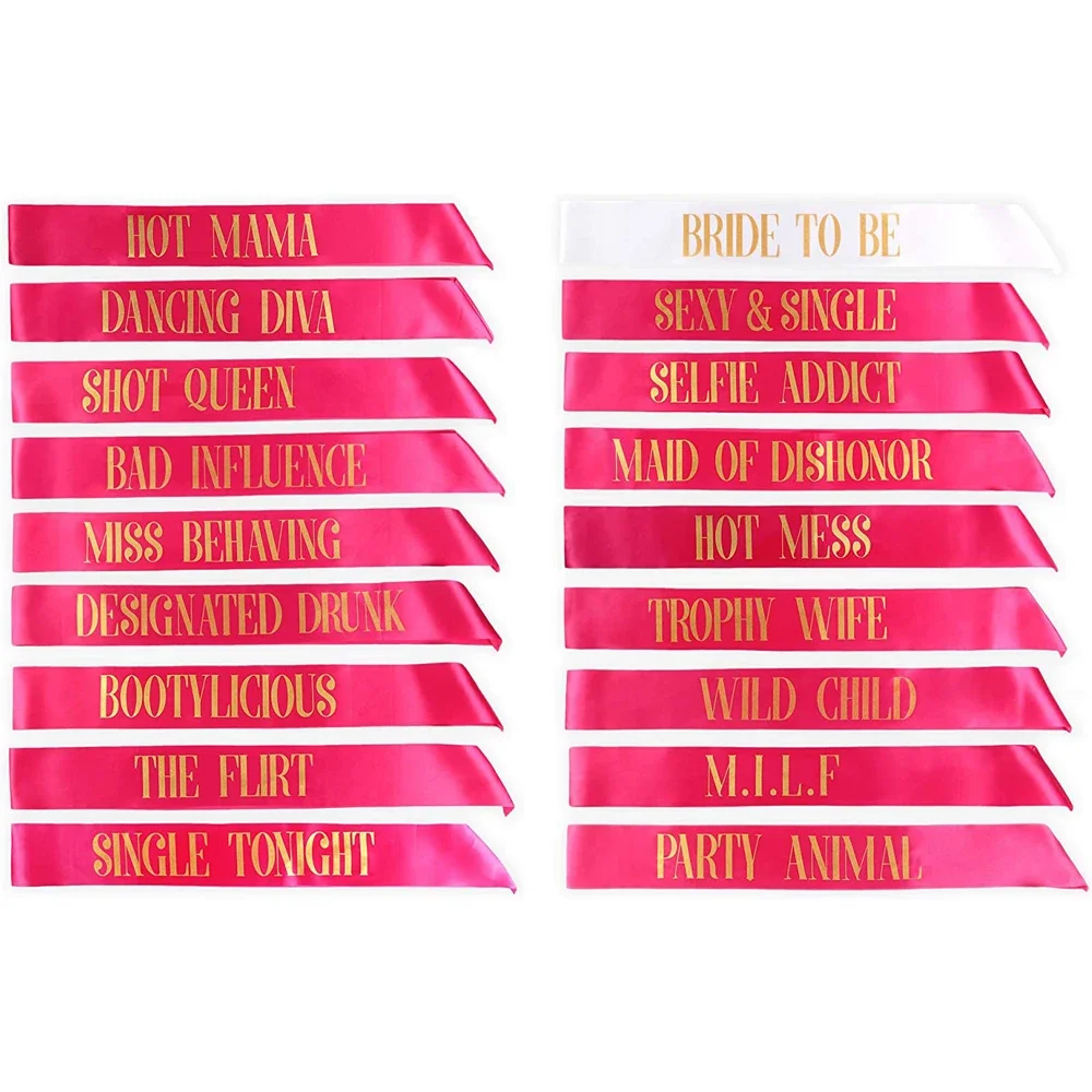 Funny Wedding Party Bride To Be Team Bride Tribe Satin Sash Set Hot Pink Bridal Shower Bachelorette Party Game Decoration Ideas