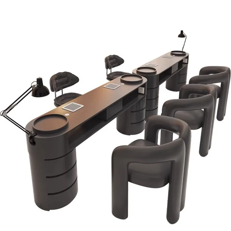 Modern Minimalist Makeup Table Black Double Nail Table With Drawers Beauty Salon Furniture Table for Nail Manicuring