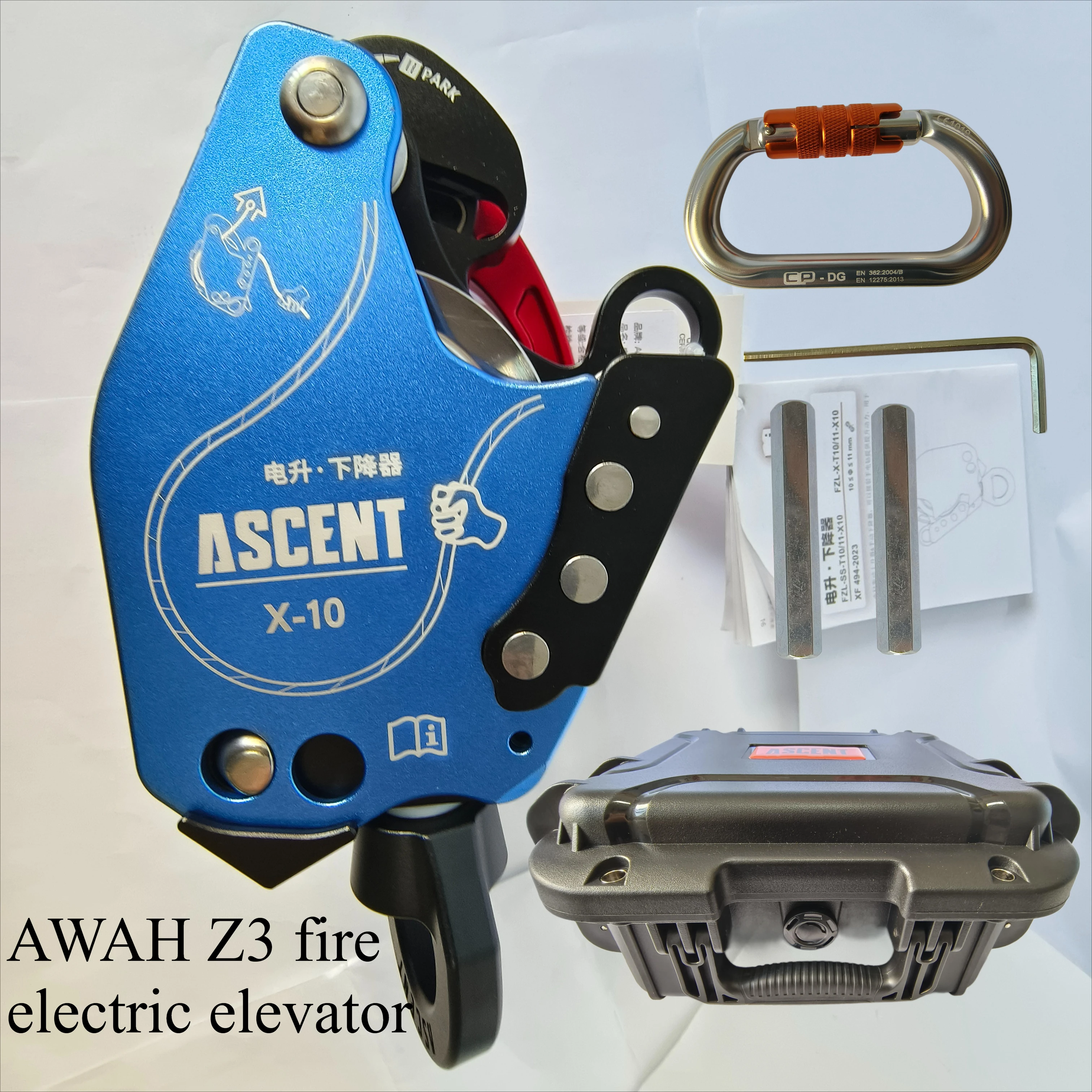 Dispositif de levage et de descente HP et Awah Z3 mini/fire Blue Ascent Descent avec articulation universelle, charge 5kg-300kg pour corde de 9-14mm Z3 fire